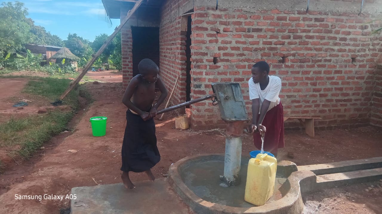 Children collecting water from a community hand pump
